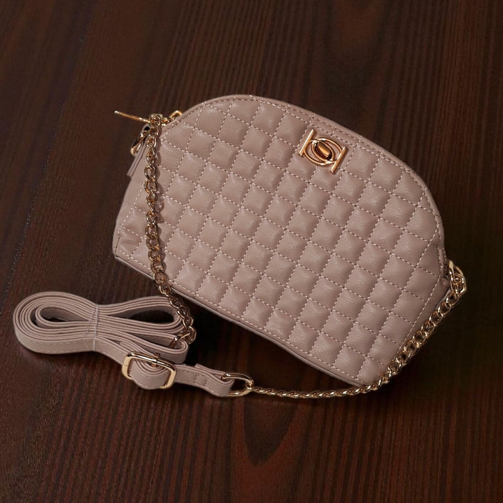 BEBE Taupe Pink Quilted Dome Chain Crossbody Bag